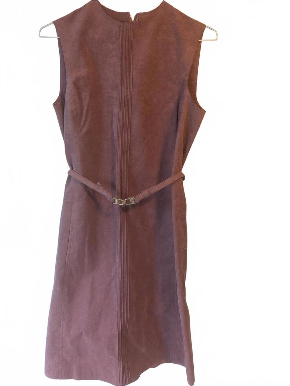 Vintage Dusty Pink Sleeveless Suede Dress with Belt & pockets